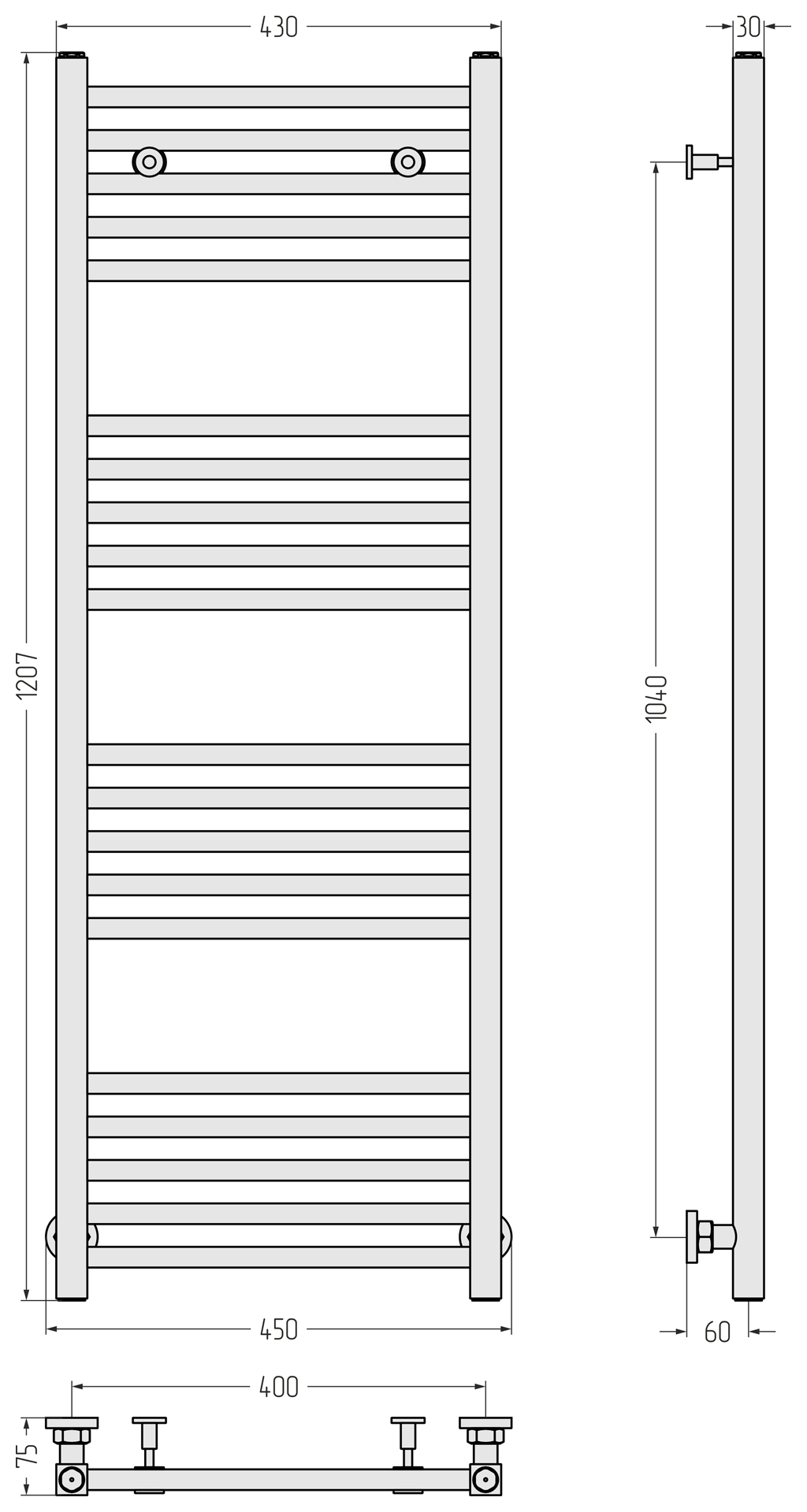 Водяные полотенцесушители Сунержа DESIGN ДР МОДУС 1200х400 (Сатин)