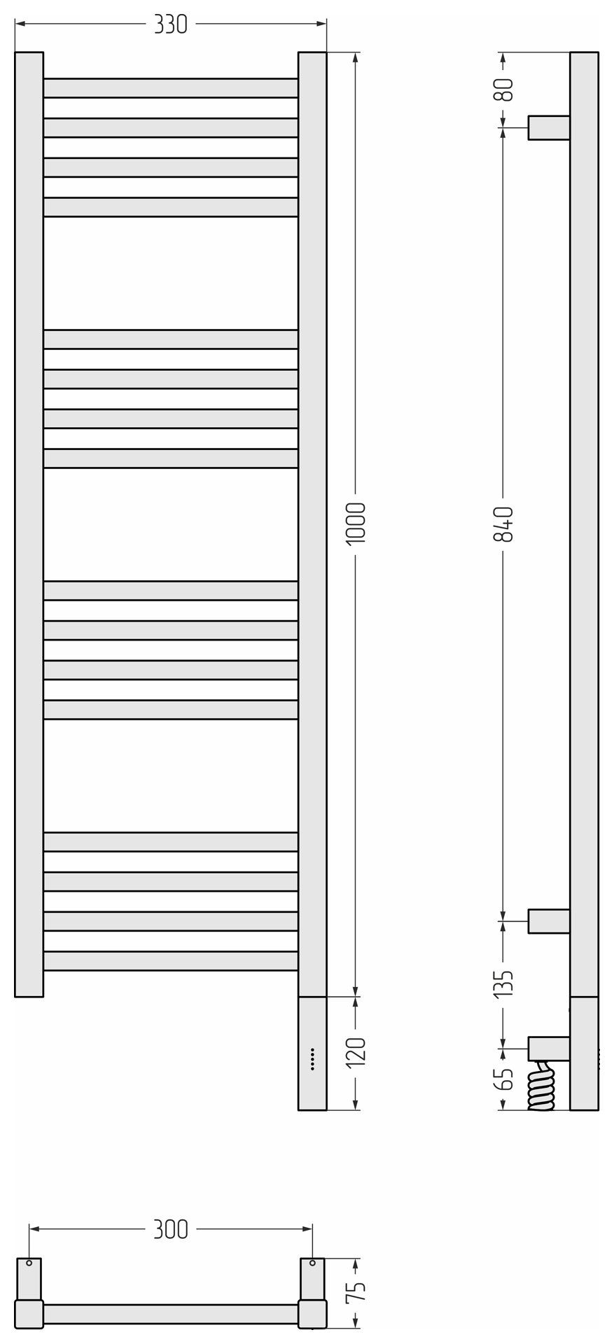 Электрические полотенцесушители Сунержа DESIGN РЭБ МОДУС 3.1 1000х300 МЭМ правый (Тёмный титан муар)
