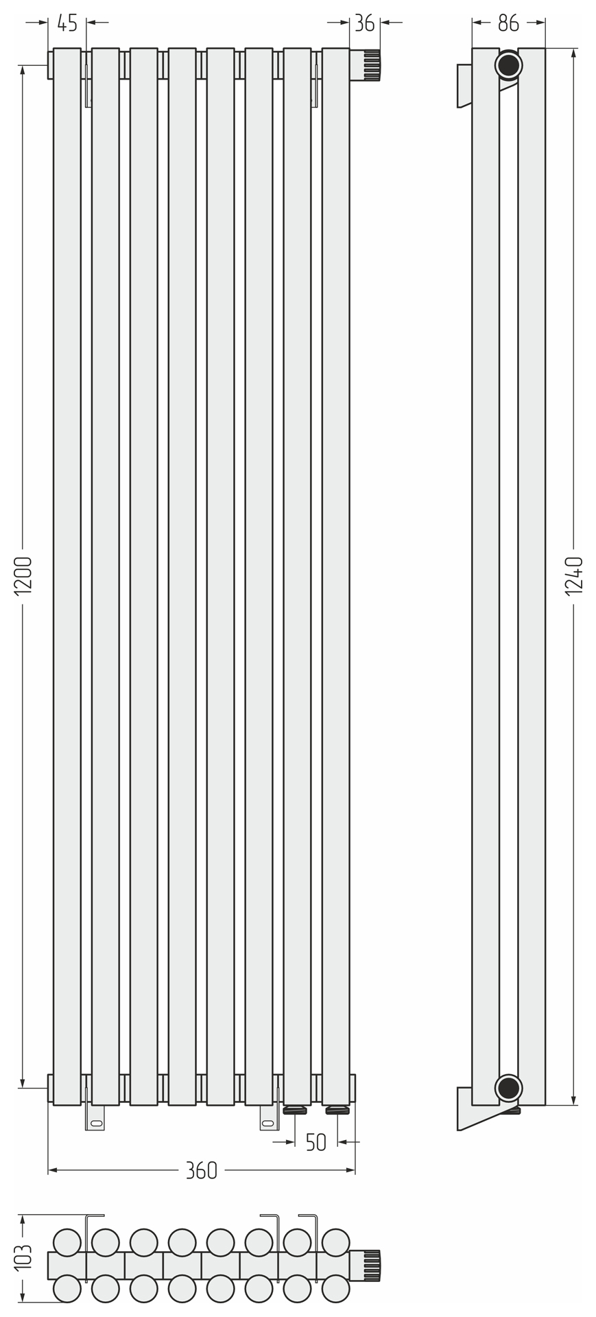 Радиаторы Сунержа DESIGN ДР ЭСТЕТ-11 н/ж EU50 1200х360 / 8 сек (Золото) - фото 5