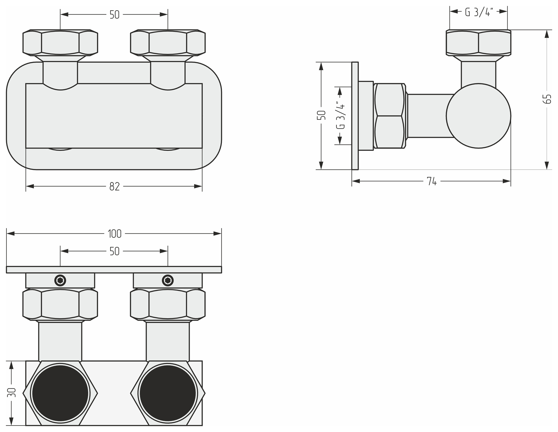 Комплектующие Сунержа DESIGN Модуль 2х3/4" угловой EU50 (RAL 1035 Жемчужно-бежевый)
