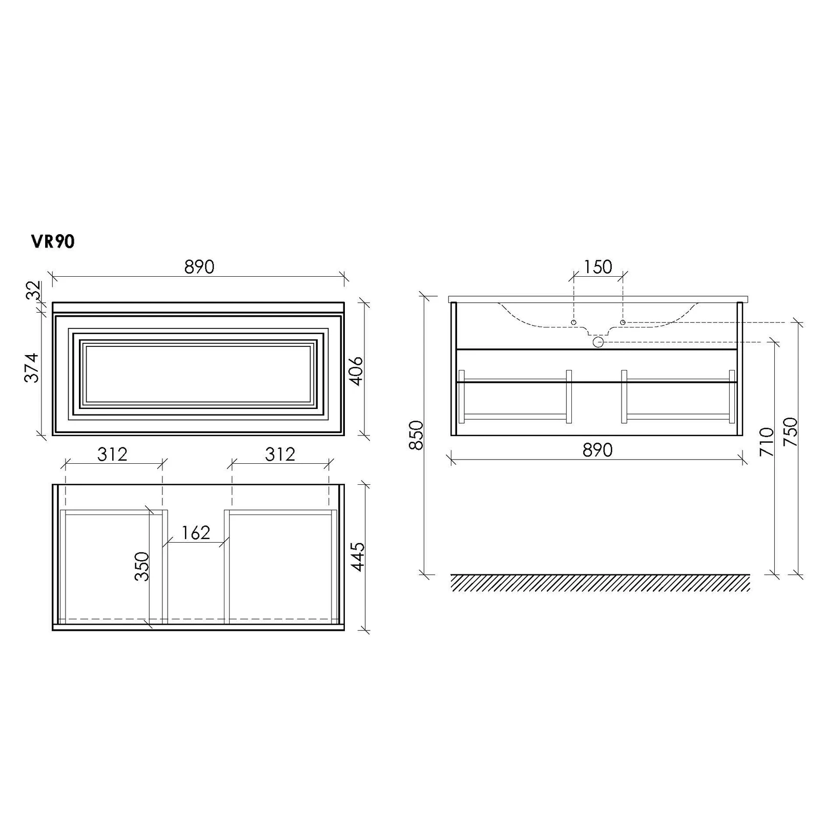 Тумба под столешницу Sancos Самая (Very) VR90W 90x45x40 белый матовый (bianco)