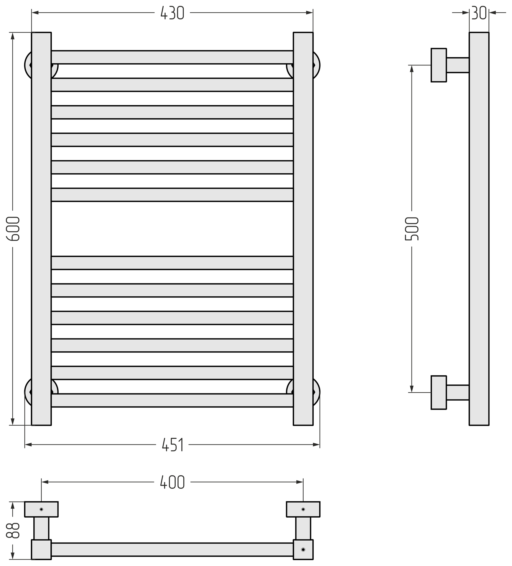 Водяные полотенцесушители Сунержа DESIGN ДР МОДУС PRO 600х400 (Сатин)
