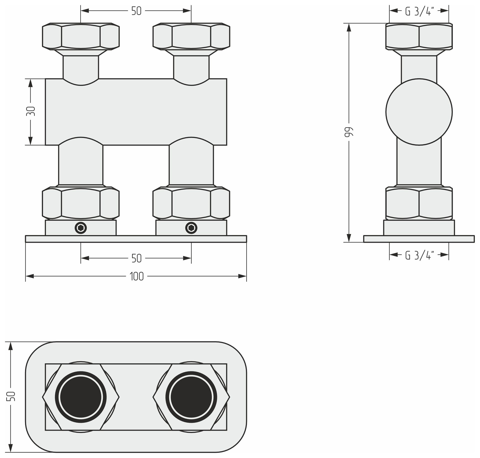 Комплектующие Сунержа DESIGN Модуль 2х3/4" прямой EU50 (Золотой шёлк)