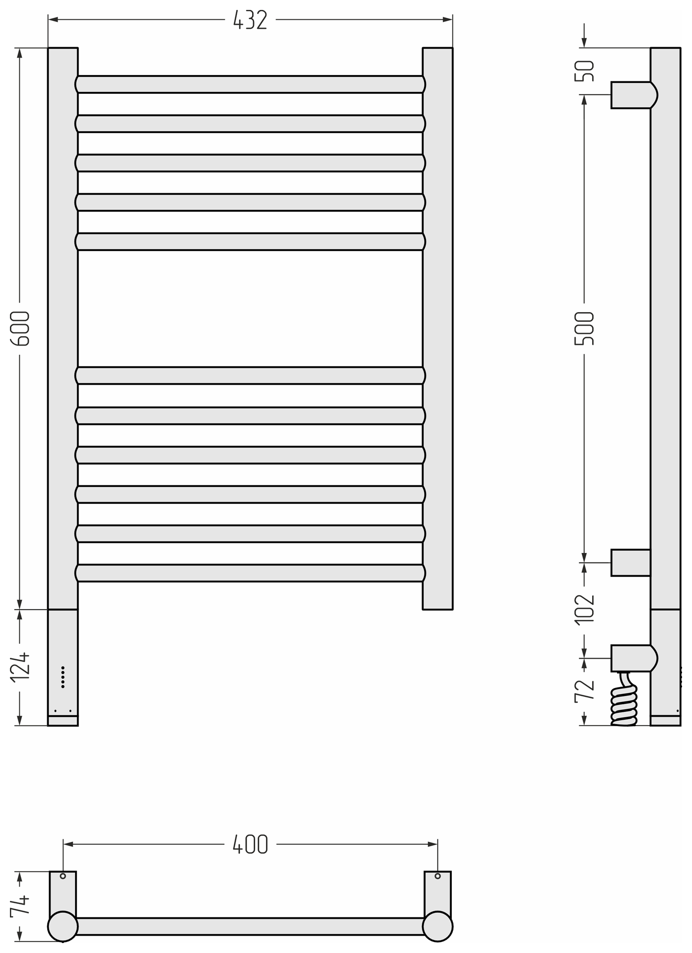 Электрические полотенцесушители Сунержа DESIGN РЭБ БОГЕМА 3.1 прямая 600х400 МЭМ левый (Состаренная латунь)