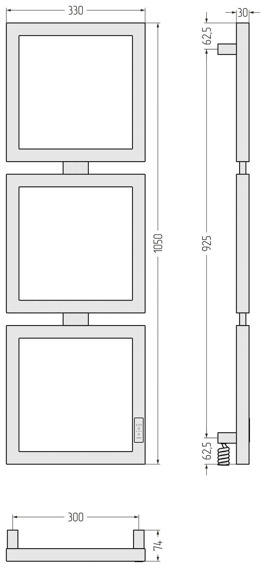 Электрические полотенцесушители Сунержа DESIGN ЭПС "ЭТЮД E" 1050х300 правый (Золотой шёлк)