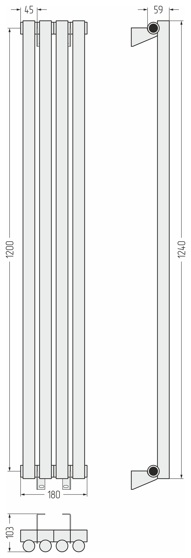 Радиаторы Сунержа DESIGN ДР ЭСТЕТ-1 н/ж 1200х180 / 4 сек (Матовый чёрный)