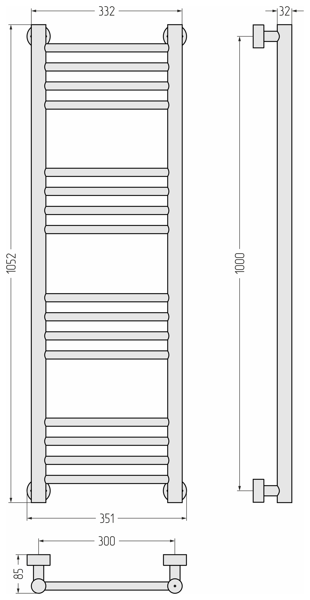 Водяные полотенцесушители Сунержа DESIGN ДР Богема PRO 1000х300 (Без покрытия)
