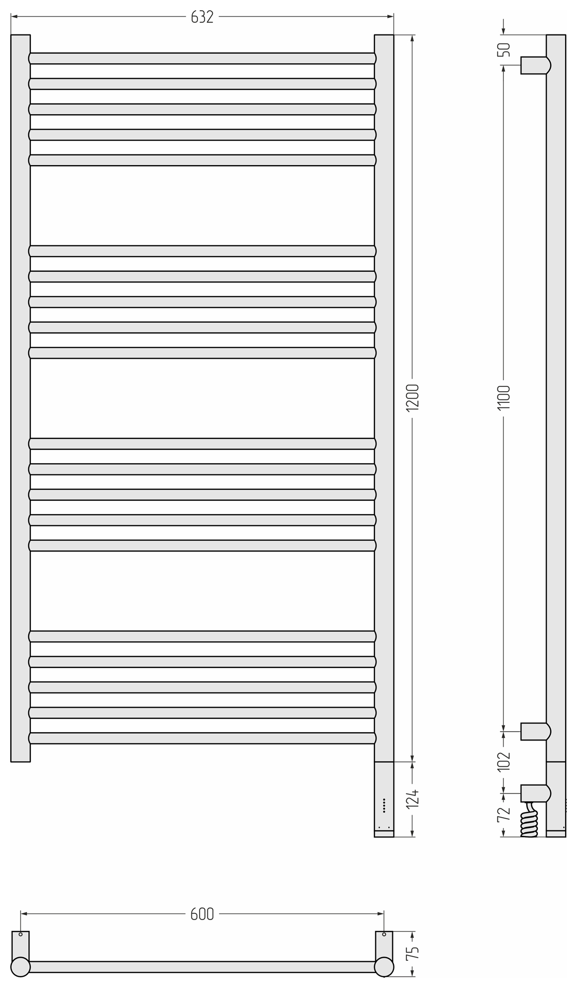 Электрические полотенцесушители Сунержа DESIGN РЭБ БОГЕМА 3.1 прямая 1200х600 МЭМ правый (Без покрытия)