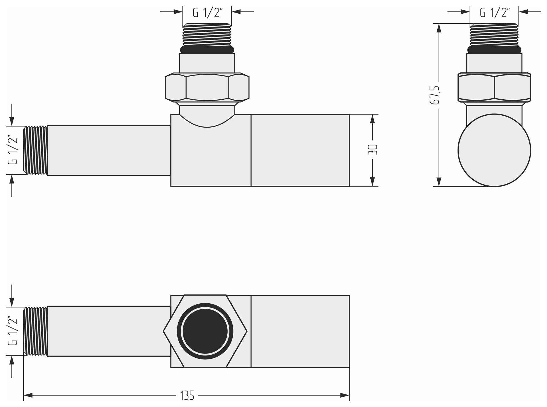 Комплектующие Сунержа DESIGN Вентиль угловой (цилиндр) G 1/2" НР х G 1/2" НР (Состаренная латунь)