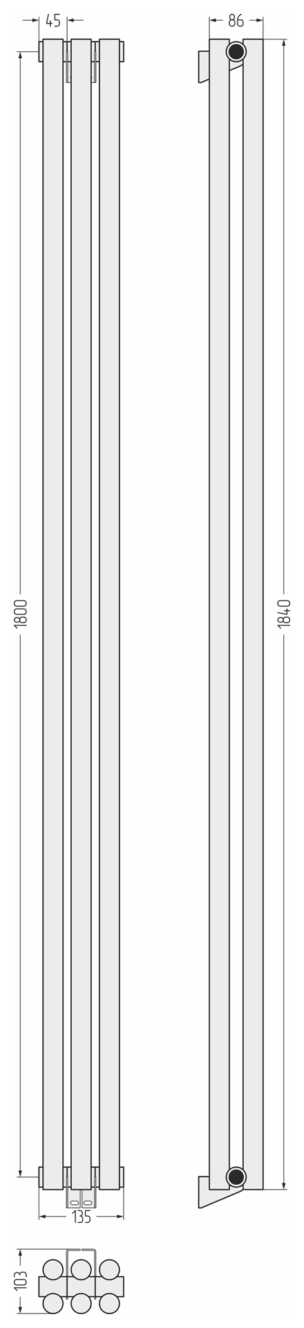 Радиаторы Сунержа DESIGN ДР ЭСТЕТ-11 н/ж 1800х135 / 3 сек (Золотой шёлк)