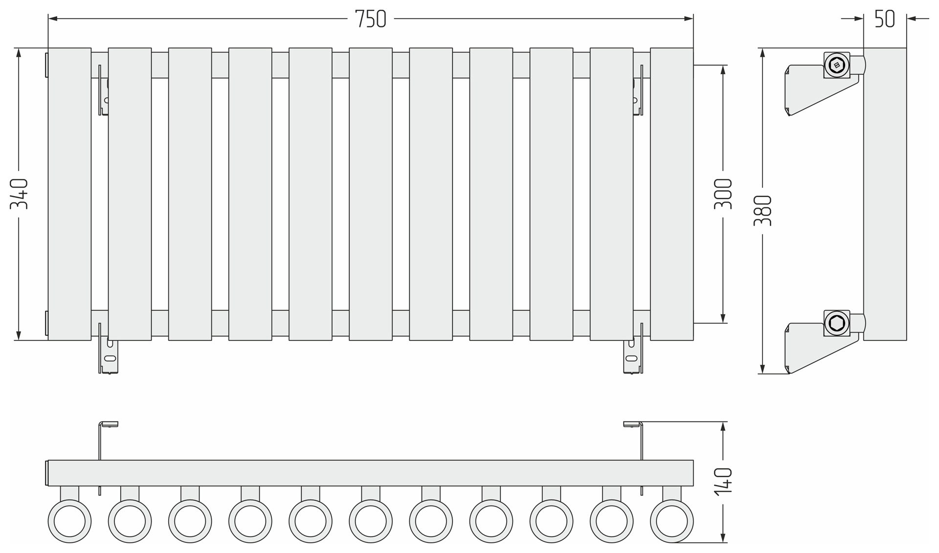 Радиаторы Сунержа DESIGN ДР КУМИР-0 н/ж  300х750 / 11 сек (Матовый чёрный) - фото 5