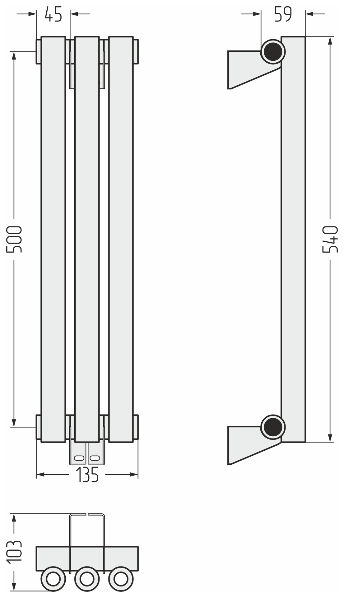 Радиаторы Сунержа DESIGN ДР ЭСТЕТ-0 н/ж 500х135 / 3 сек (Тёмный титан муар)