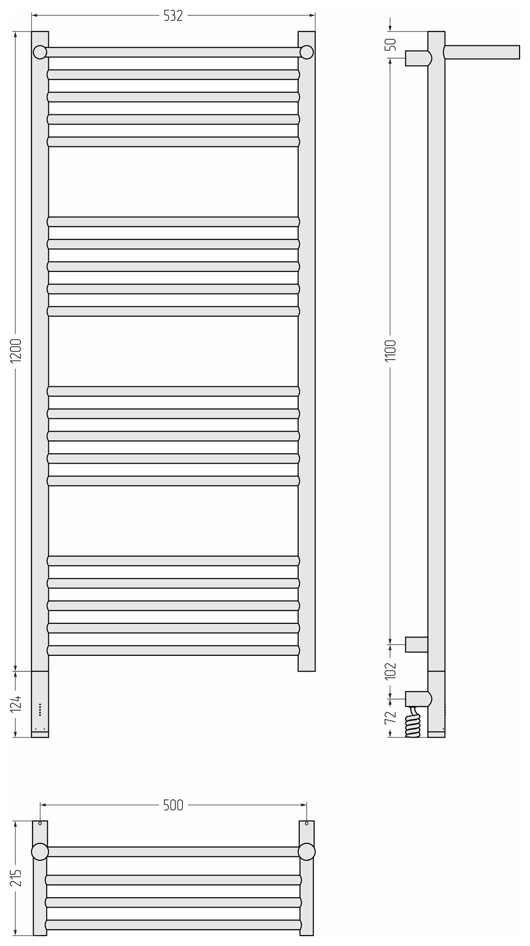Электрические полотенцесушители Сунержа DESIGN РЭБ "БОГЕМА 3.1" 1П 1200х500 МЭМ левый (Состаренная латунь)