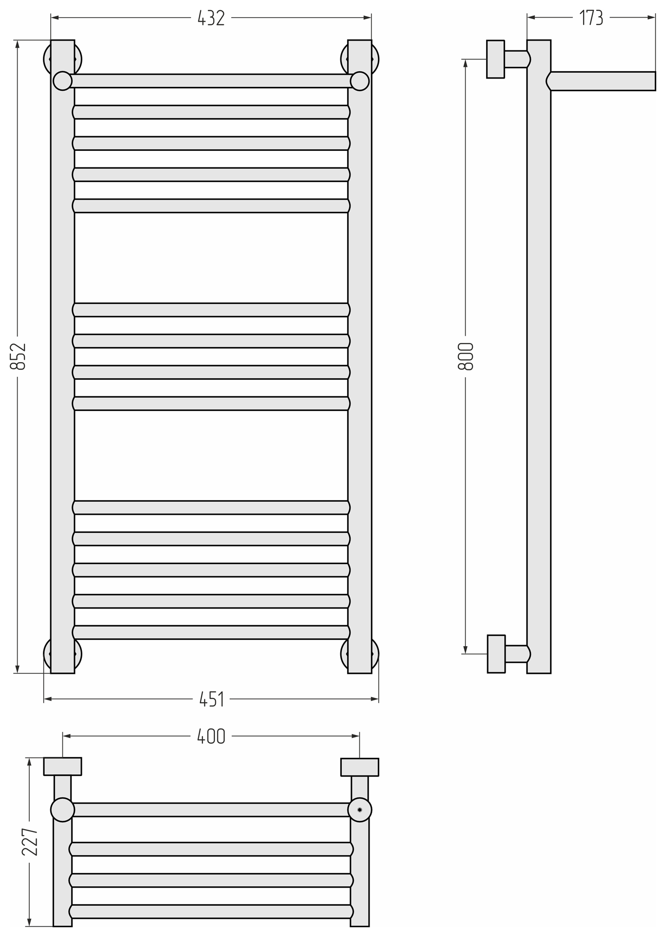 Водяные полотенцесушители Сунержа DESIGN ДР Богема 1П PRO 800х400 (Без покрытия)