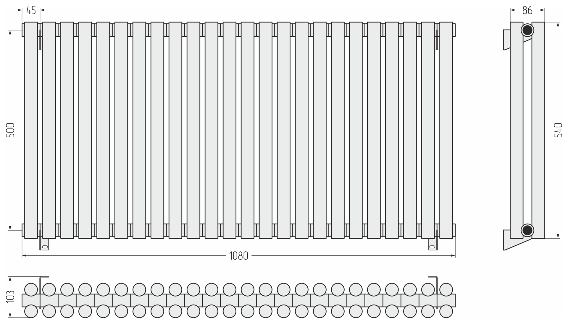 Радиаторы Сунержа DESIGN ДР ЭСТЕТ-11 н/ж 500х1080 / 24 сек (Белый)