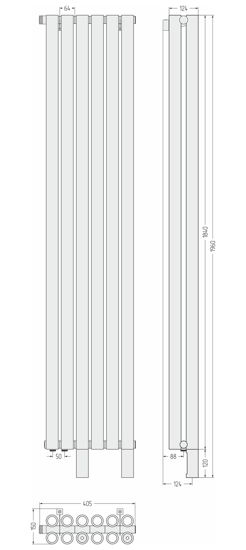 Радиаторы Сунержа DESIGN ДР ЭТАЛОН-00 н/ж EU50 1800х405 / 6 сек (Матовый чёрный) - фото 6