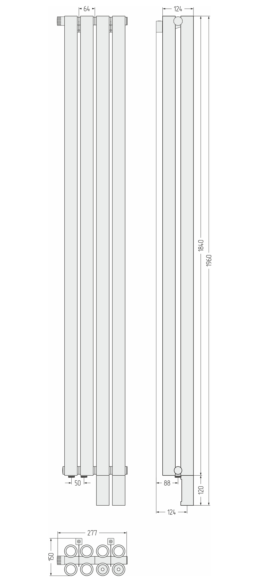 Радиаторы Сунержа DESIGN ДР ЭТАЛОН-00 н/ж EU50 1800х277 / 4 сек (Матовый белый) - фото 6