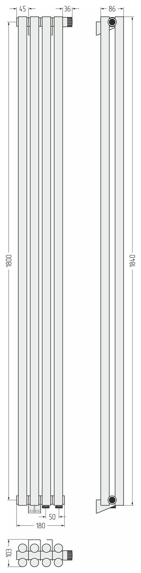 Радиаторы Сунержа DESIGN ДР ЭСТЕТ-11 н/ж EU50 1800х180 / 4 сек (Без покрытия) - фото 5