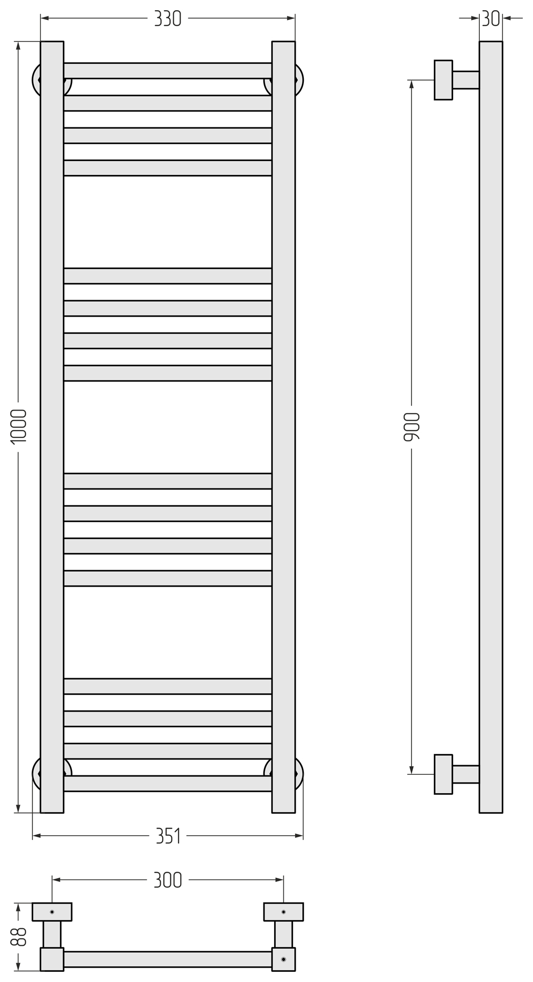 Водяные полотенцесушители Сунержа DESIGN ДР МОДУС PRO 1000х300 (Золотой шёлк)