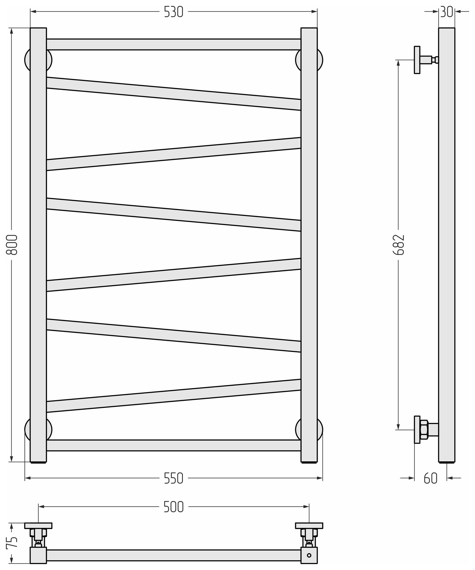 Водяные полотенцесушители Сунержа DESIGN ДР Сирокко 800х500 (Матовый чёрный)