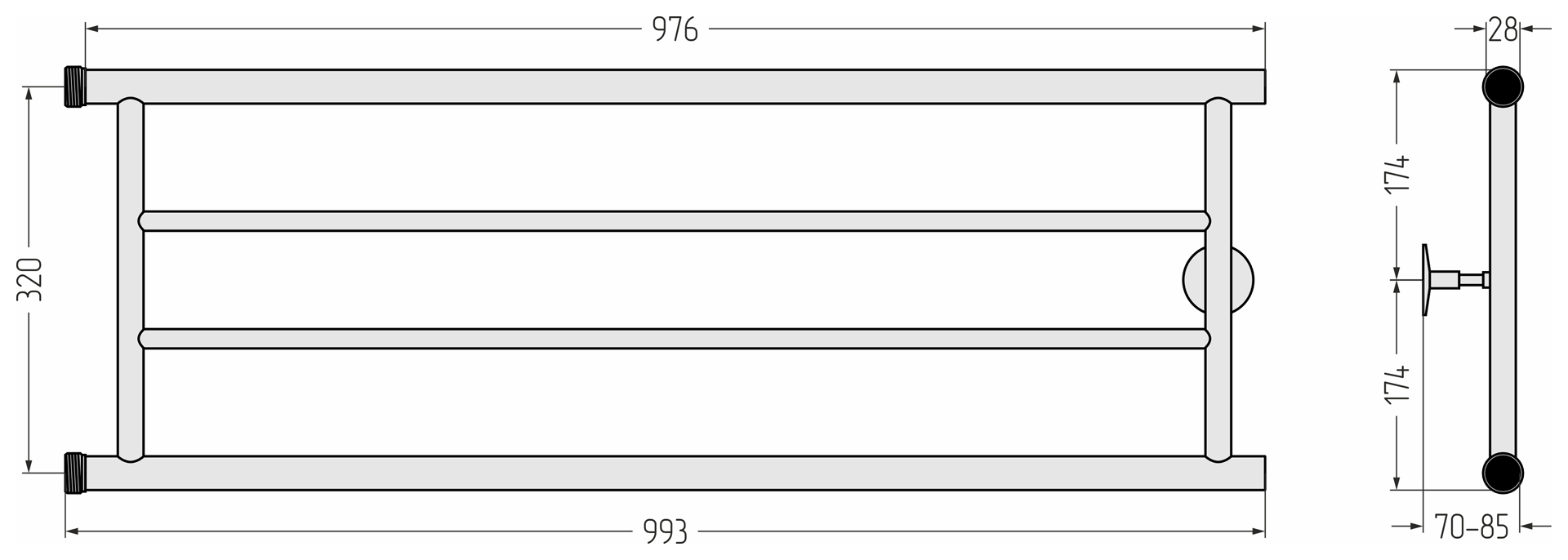 Водяные полотенцесушители Стилье LIGHT ПС СТИЛЬЕ "Минор 0600" 320х1000 (2) П (Без покрытия)