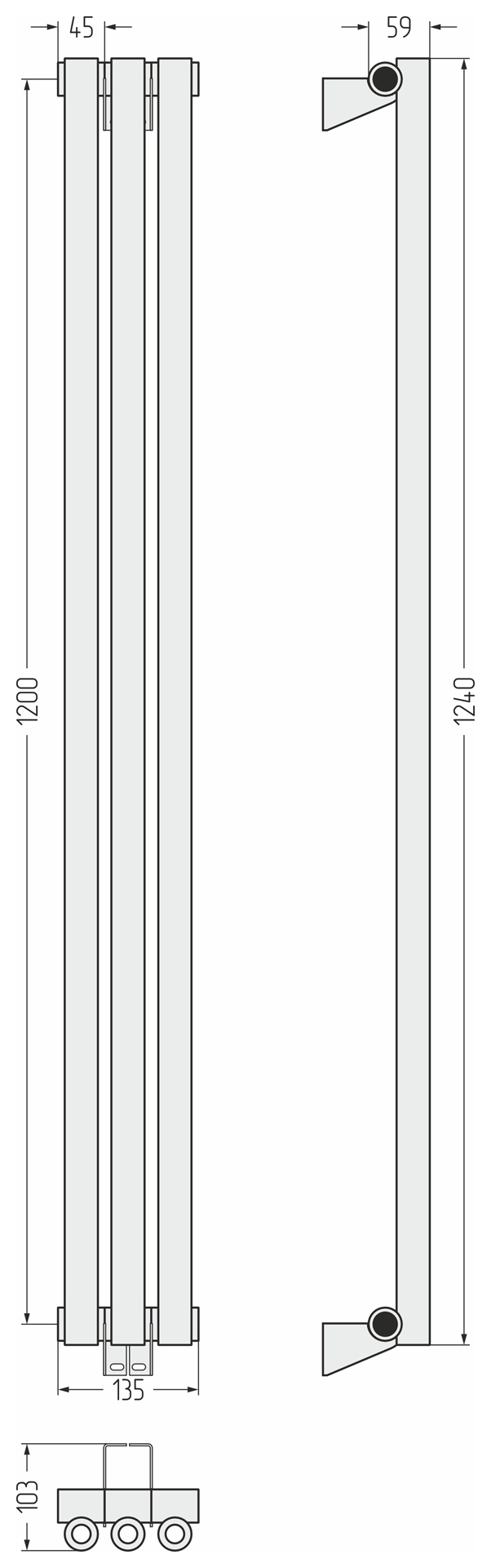 Радиаторы Сунержа DESIGN ДР ЭСТЕТ-0 н/ж 1200х135 / 3 сек (Состаренная латунь)