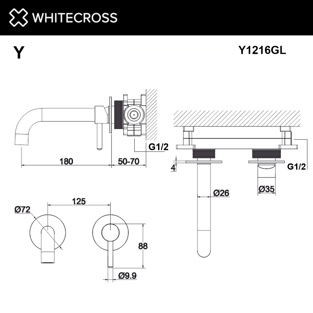 Смеситель для умывальника скрытого монтажа WHITECROSS Y Y1216GL (золото)