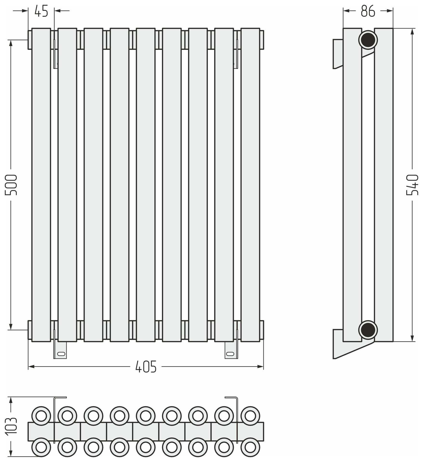Радиаторы Сунержа DESIGN ДР ЭСТЕТ-00 н/ж 500х405 / 9 сек (Золотой шёлк)