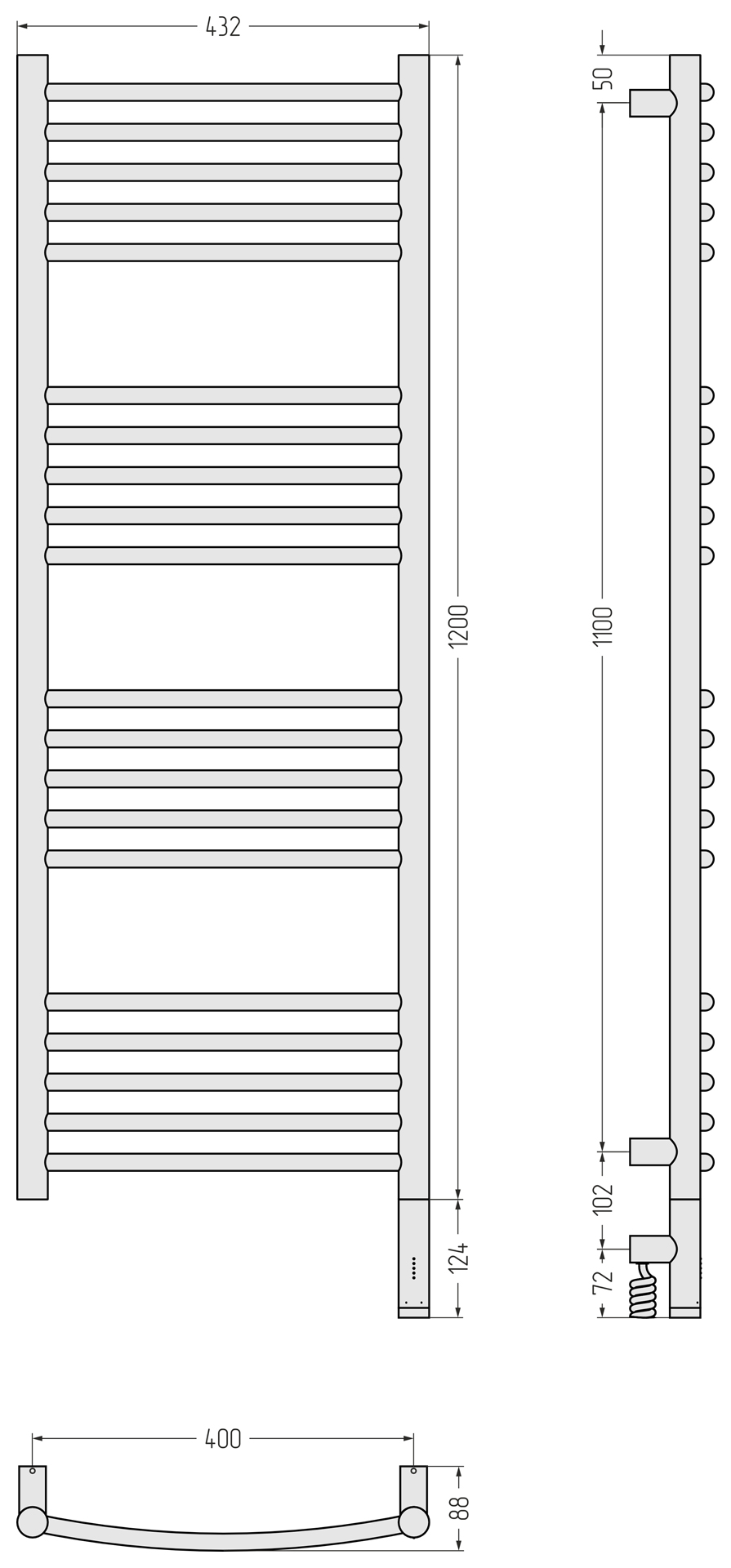 Электрические полотенцесушители Сунержа DESIGN РЭБ БОГЕМА 3.1 1200х400 МЭМ правый (Состаренная латунь)