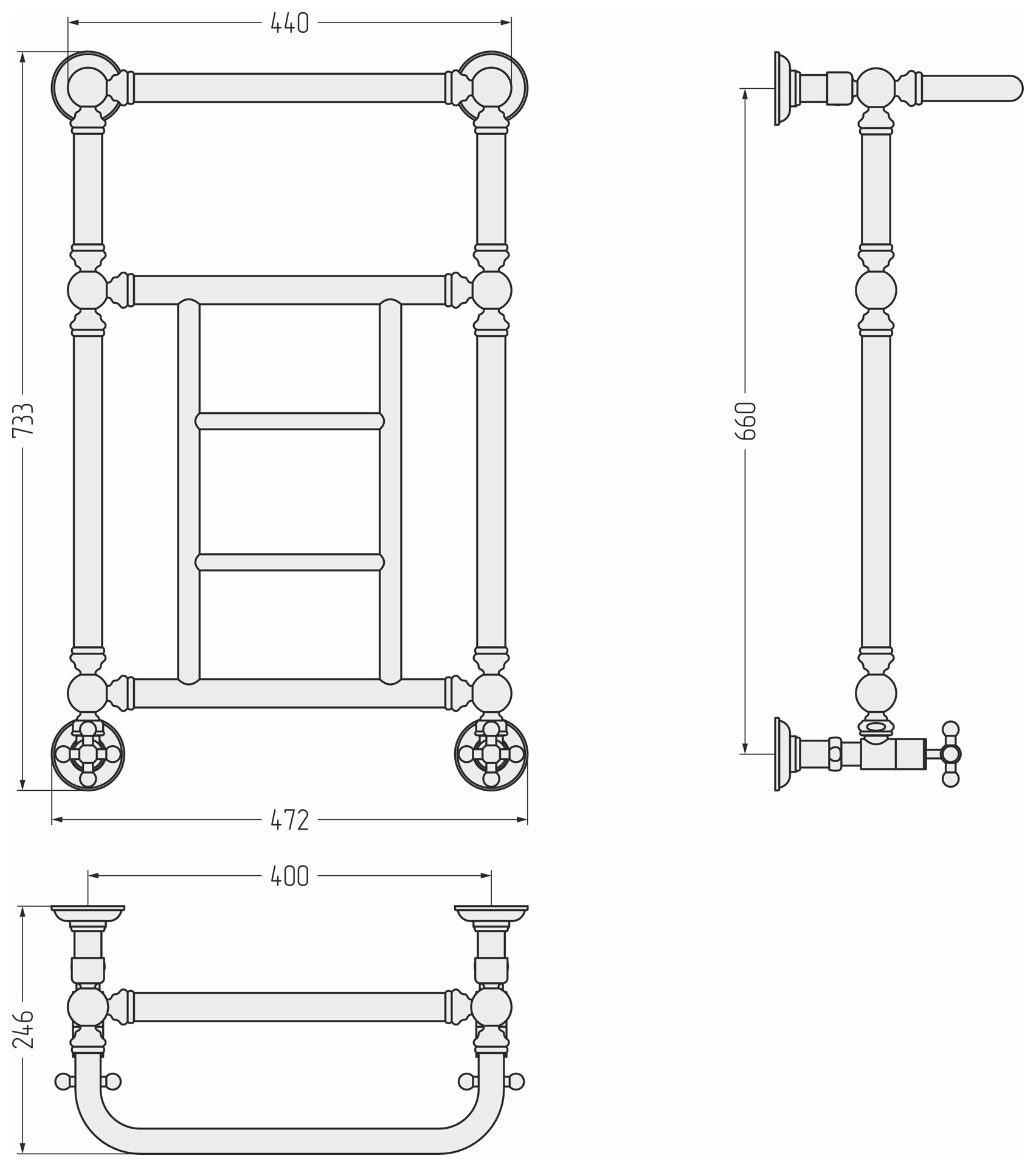 Водяные полотенцесушители Сунержа DESIGN ДР "Ренессанс 1452" 660х400 (Белый) - фото 3