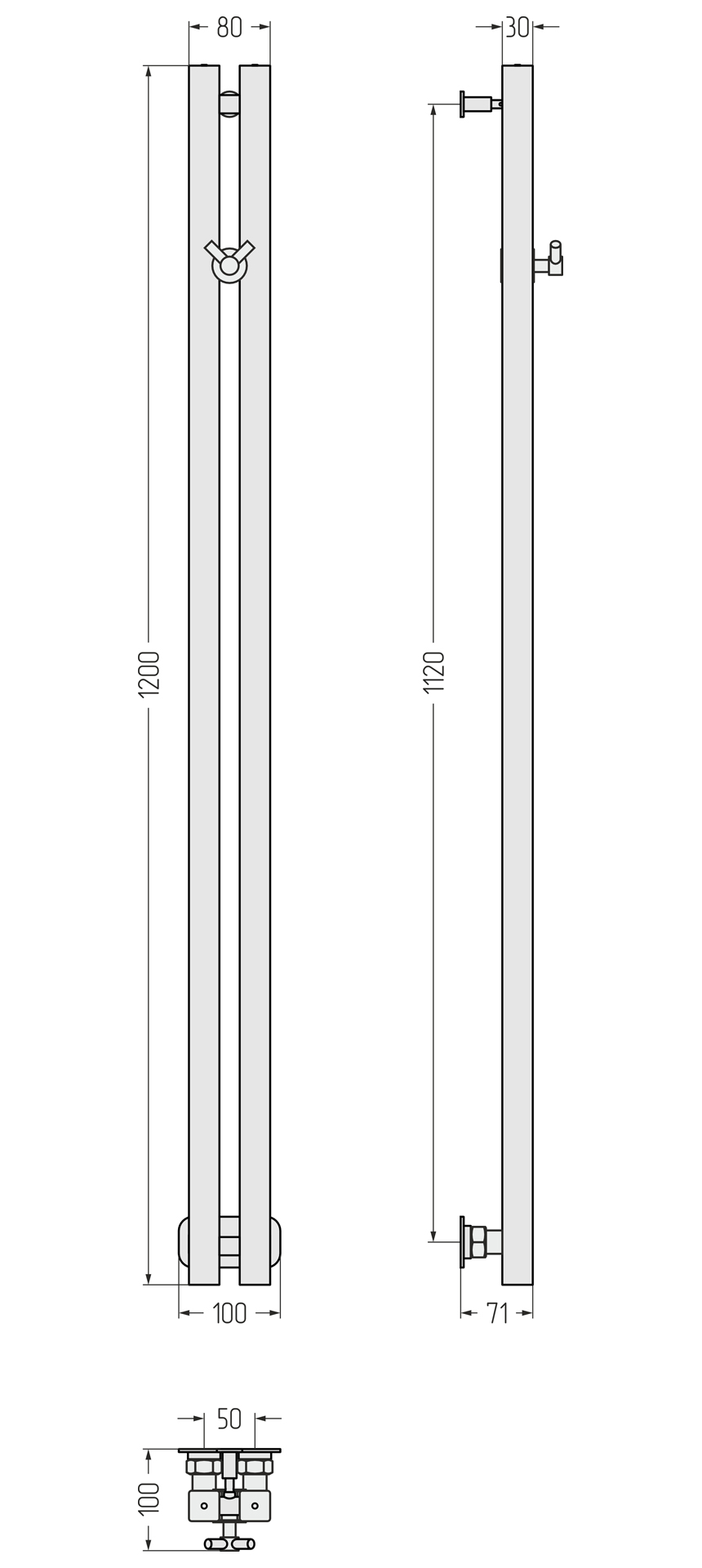 Водяные полотенцесушители Сунержа DESIGN ДР ФЬОРД PRO 1200х50 (Матовый белый)