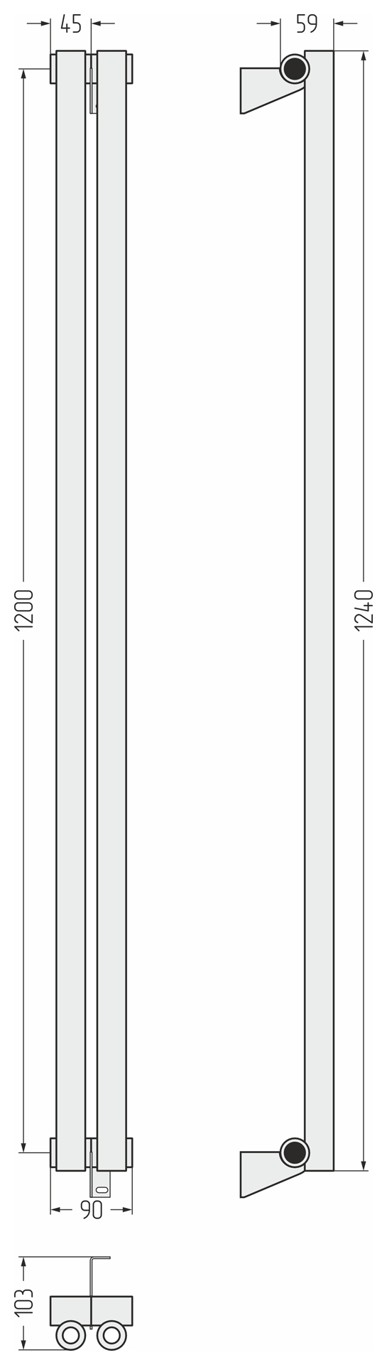 Радиаторы Сунержа DESIGN ДР ЭСТЕТ-0 н/ж 1200х90 / 2 сек (Матовый белый)