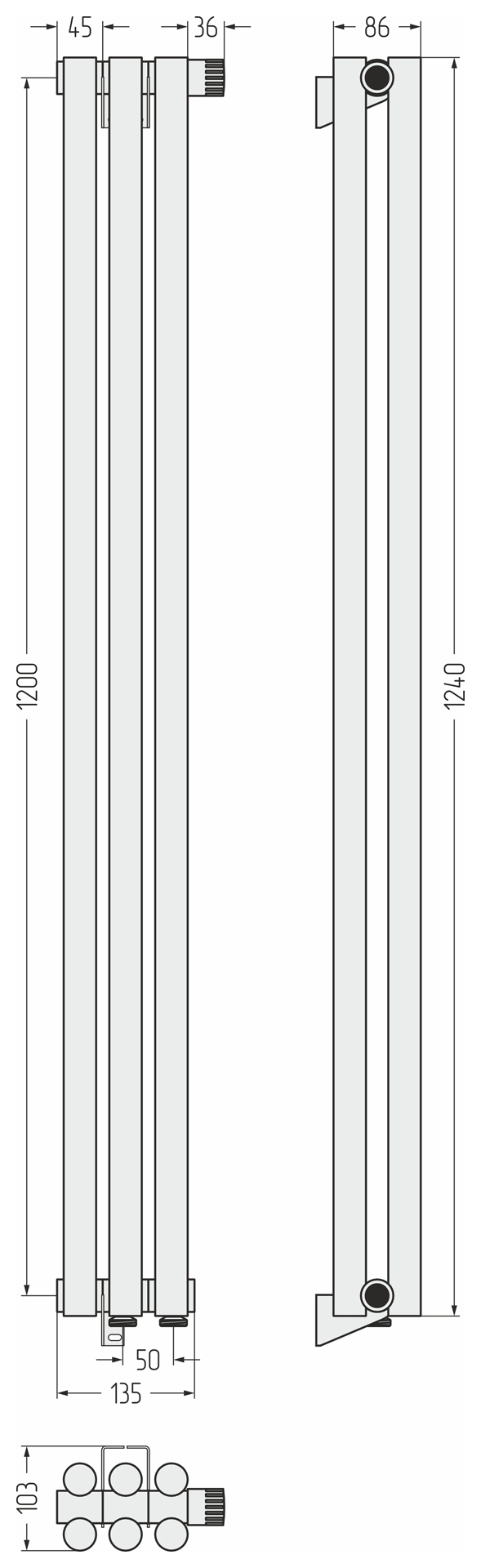 Радиаторы Сунержа DESIGN ДР ЭСТЕТ-11 н/ж EU50 1200х135 / 3 сек (Золото) - фото 5