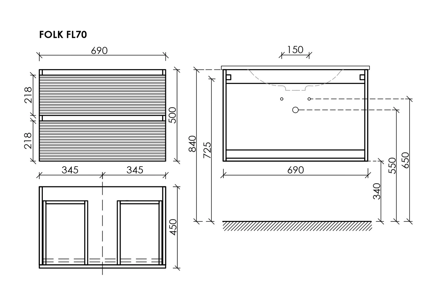Тумба под столешницу Sancos Фолк (Folk) FL70ES 70x45x50 мягкий серый (ergraut soft)