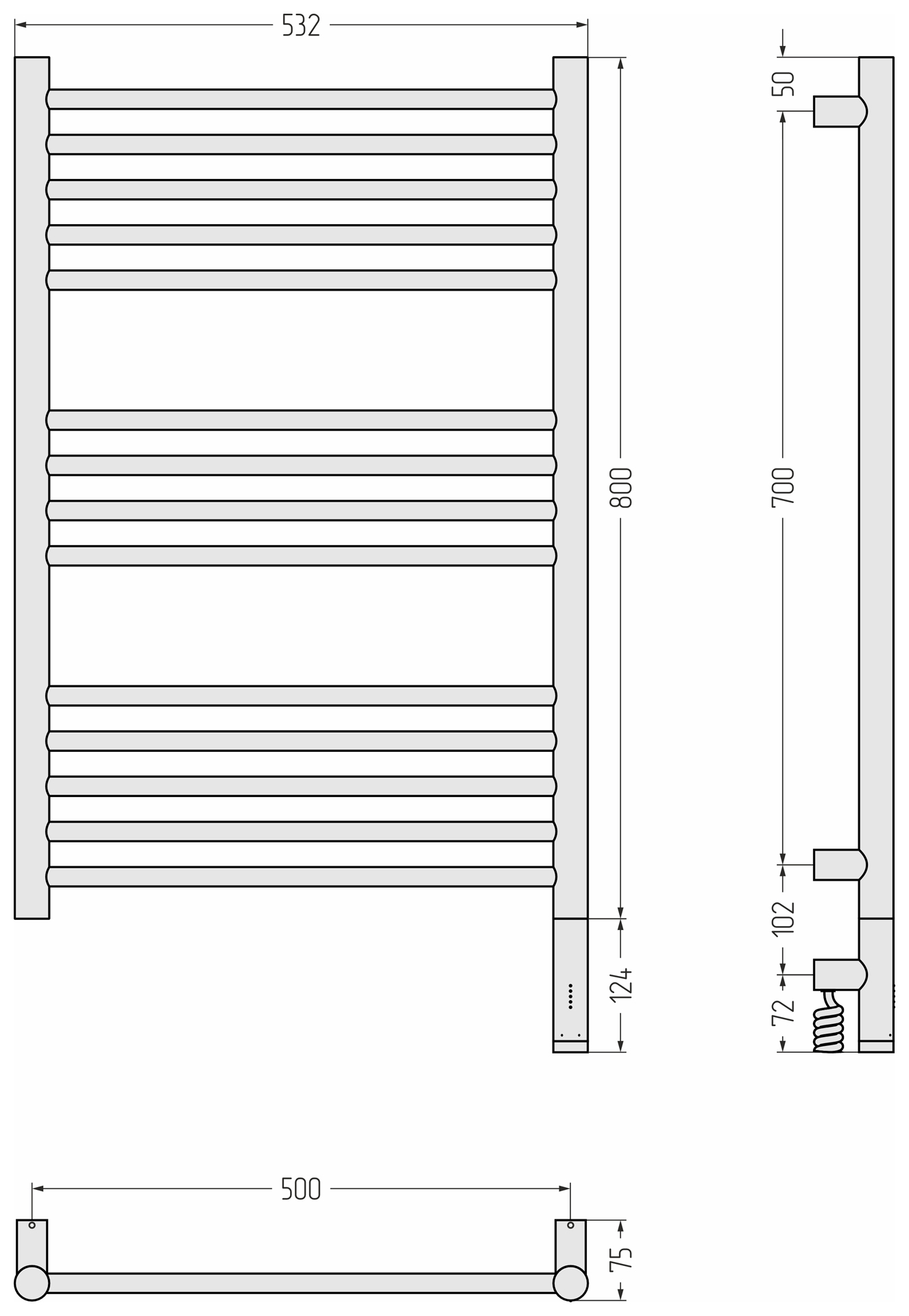 Электрические полотенцесушители Сунержа DESIGN РЭБ БОГЕМА 3.1 прямая 800х500 МЭМ правый (Сатин)