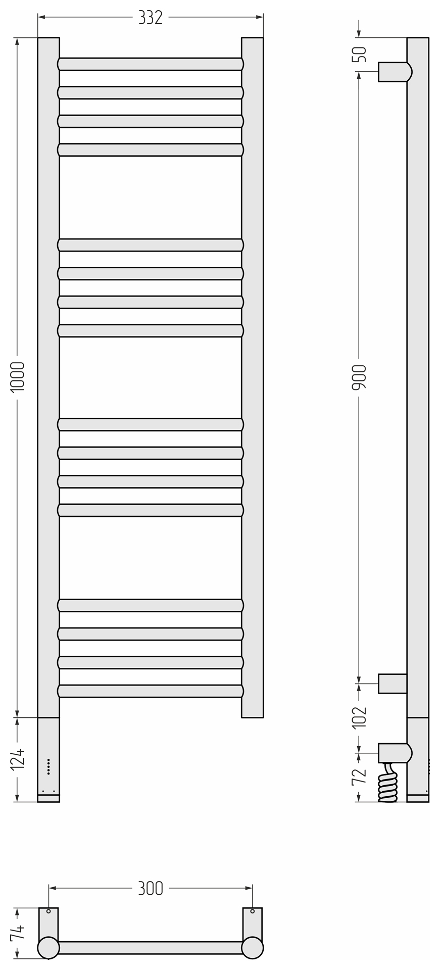 Электрические полотенцесушители Сунержа DESIGN РЭБ БОГЕМА 3.1 прямая 1000х300 МЭМ левый (Шампань)
