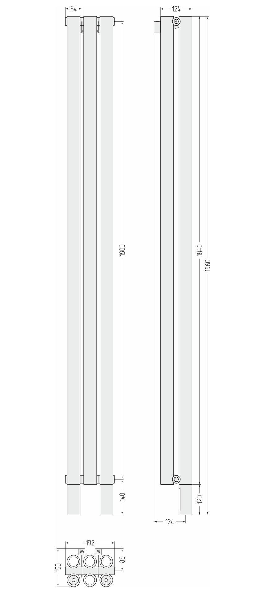 Радиаторы Сунержа DESIGN ДР ЭТАЛОН-00 н/ж 1800х192 / 3 сек (Матовый чёрный) - фото 5