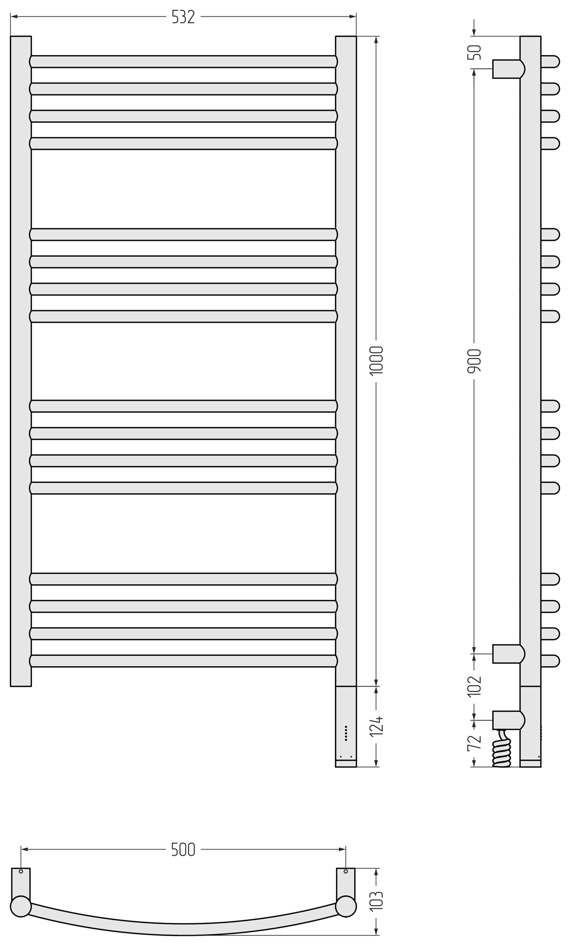 Электрические полотенцесушители Сунержа DESIGN РЭБ БОГЕМА 3.1 1000х500 МЭМ правый (Матовый чёрный)