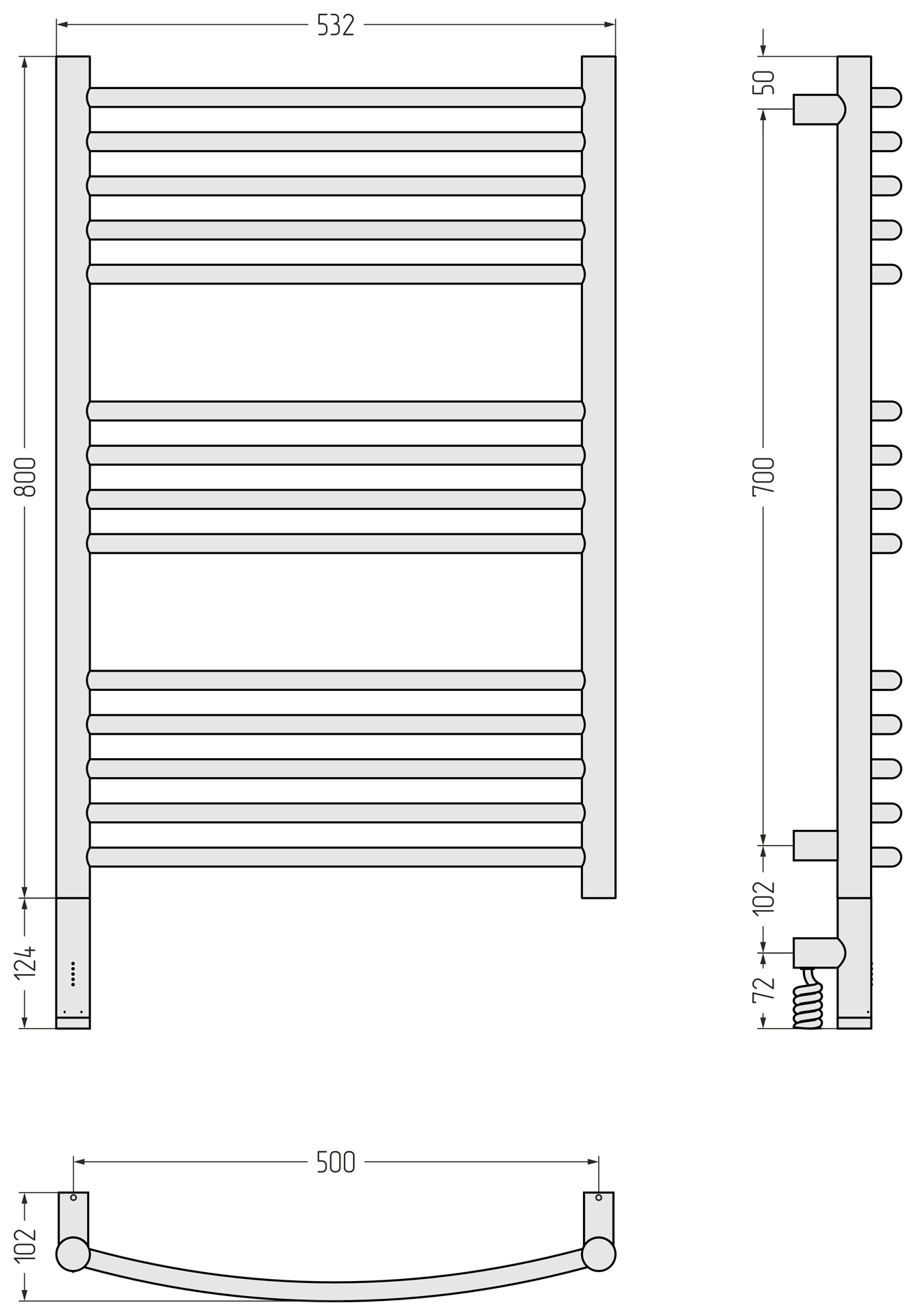 Электрические полотенцесушители Сунержа DESIGN РЭБ БОГЕМА 3.1 800х500 МЭМ левый (Шампань)