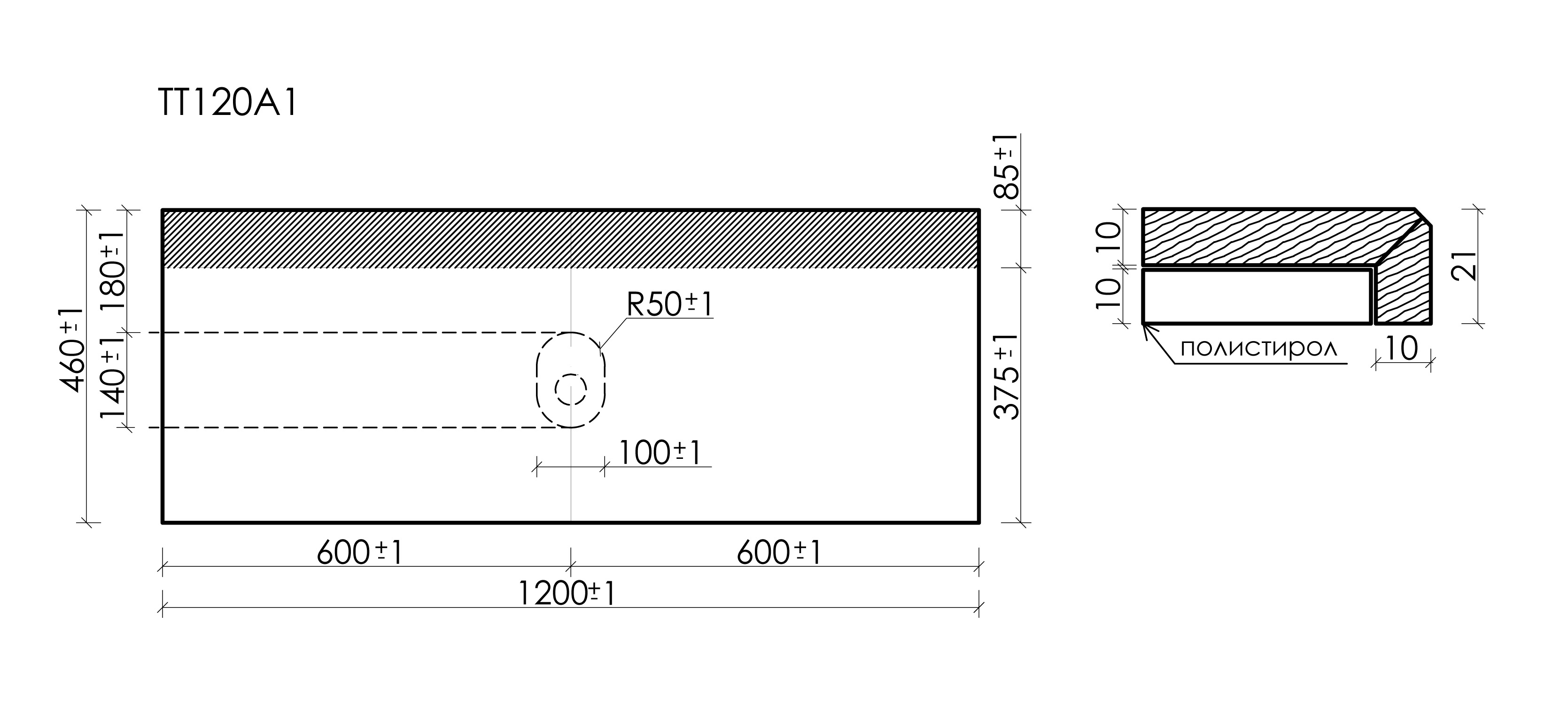 Столешница Sancos TT120A1 120x46 без отверстия под смеситель, черное небо (black sky)