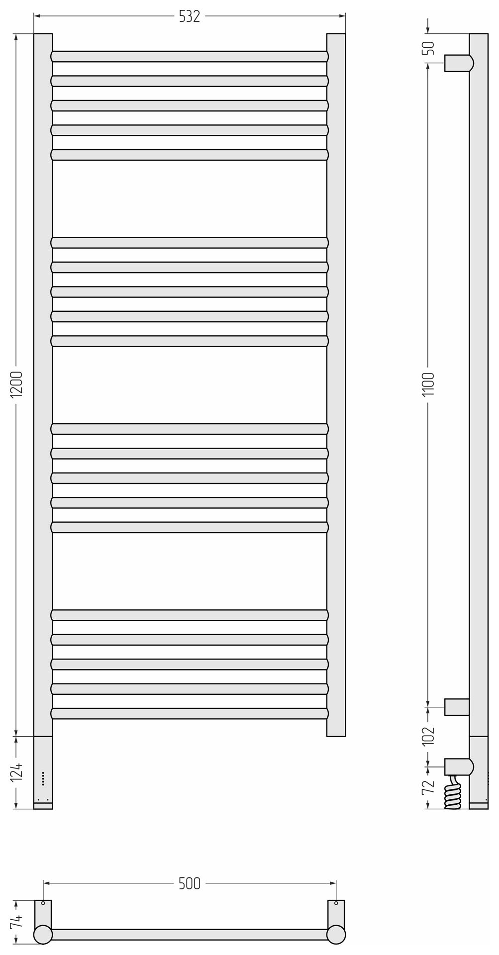Электрические полотенцесушители Сунержа DESIGN РЭБ БОГЕМА 3.1 прямая 1200х500 МЭМ левый (Золото)