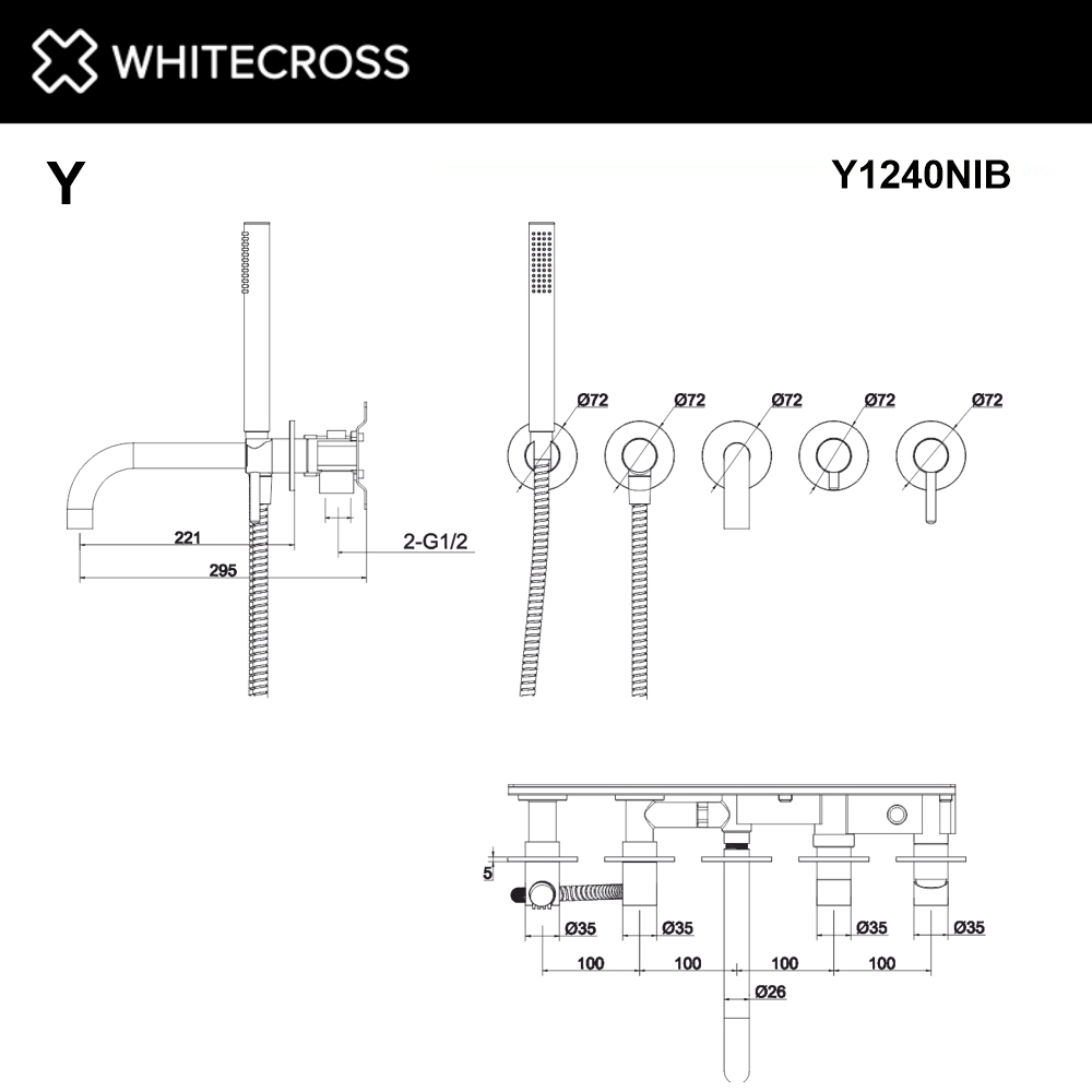 Смеситель для ванны скрытого монтажа WHITECROSS Y Y1240NIB (брашированный никель)