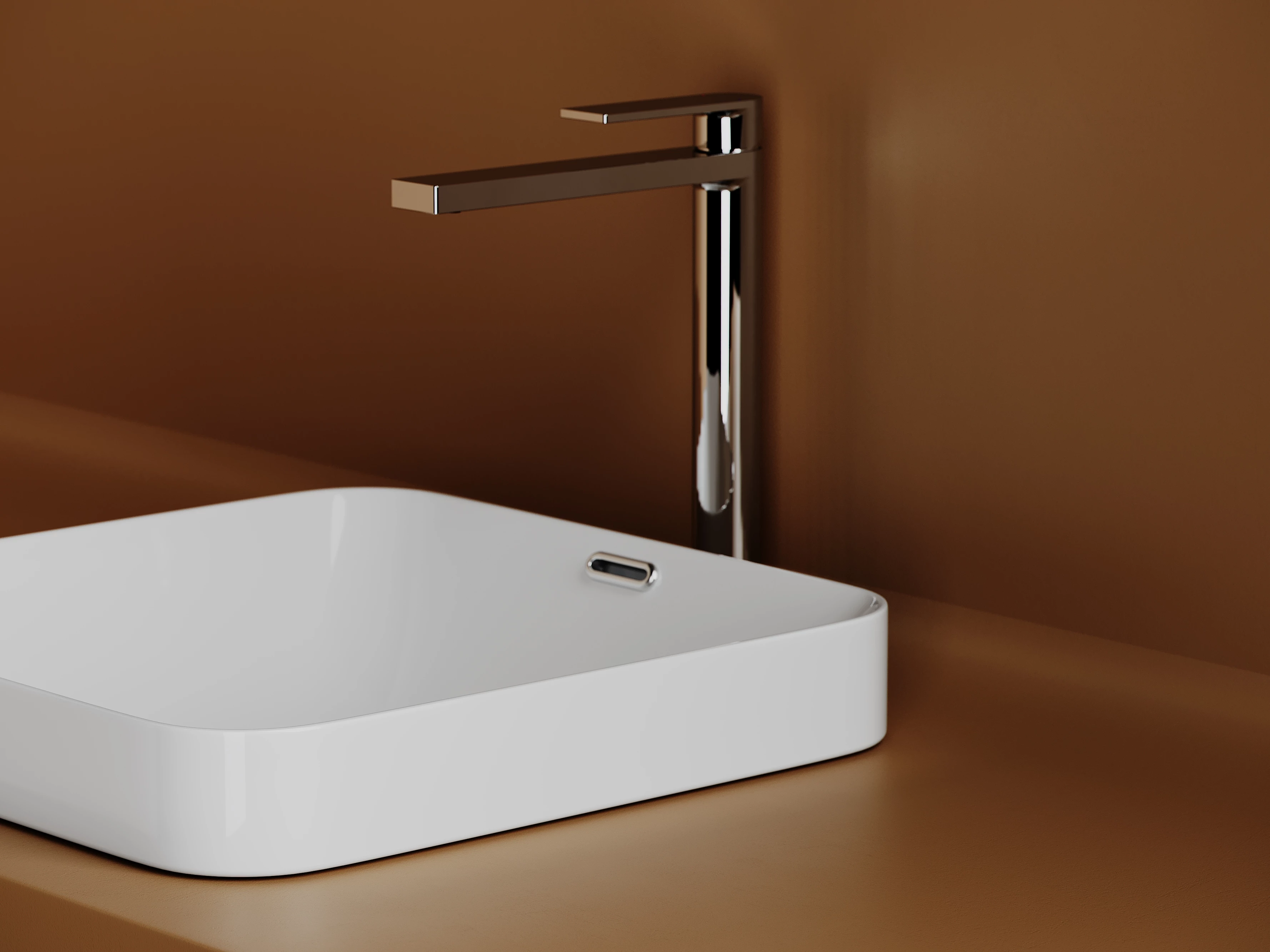 Раковина встраиваемая сверху CERAMICANOVA Element с отверстием слива - перелива  квадратной формы 438x438x172 мм  цвет белый  арт. CN6077