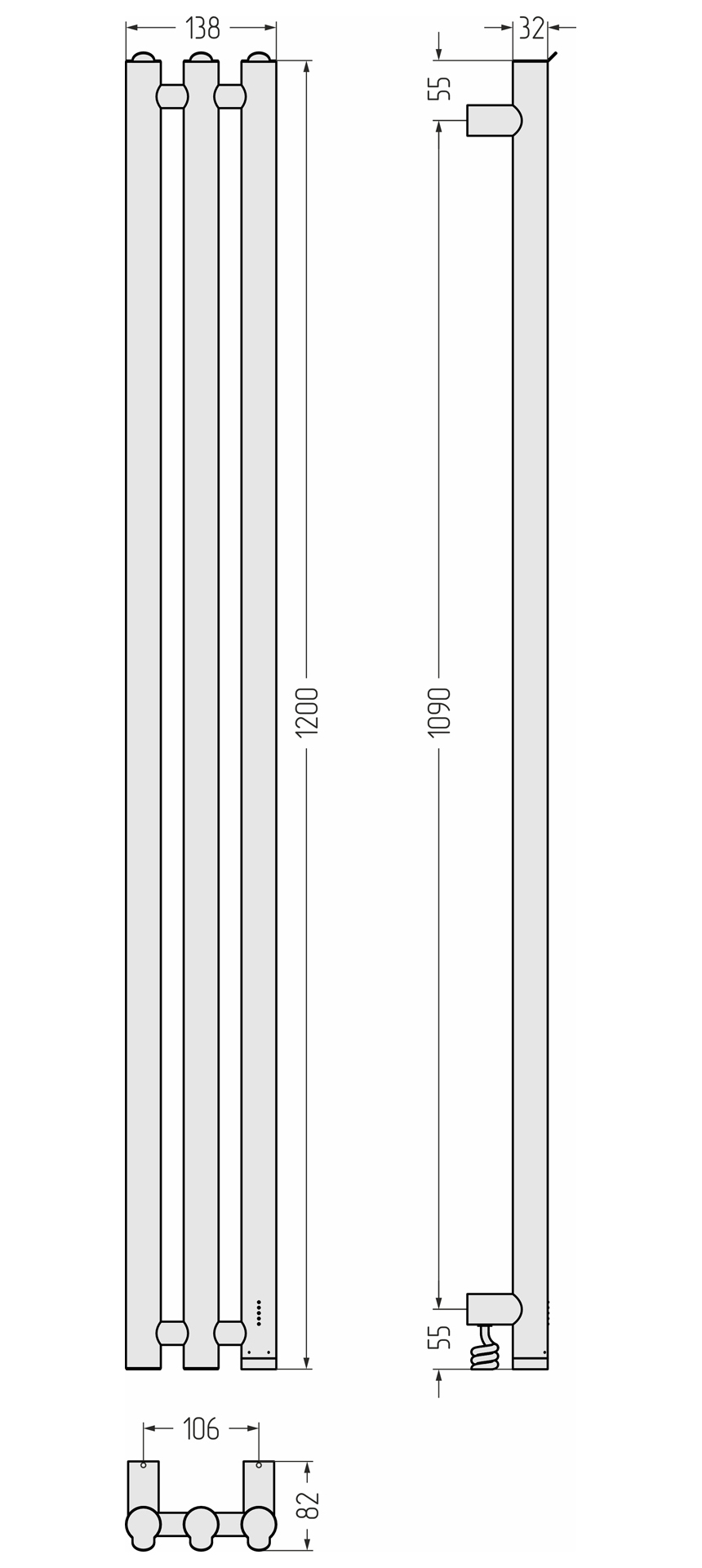 Электрические полотенцесушители Сунержа DESIGN ЭПС "ТЕРЦИЯ 4.0" 1200х106 правый (Сатин) - фото 5