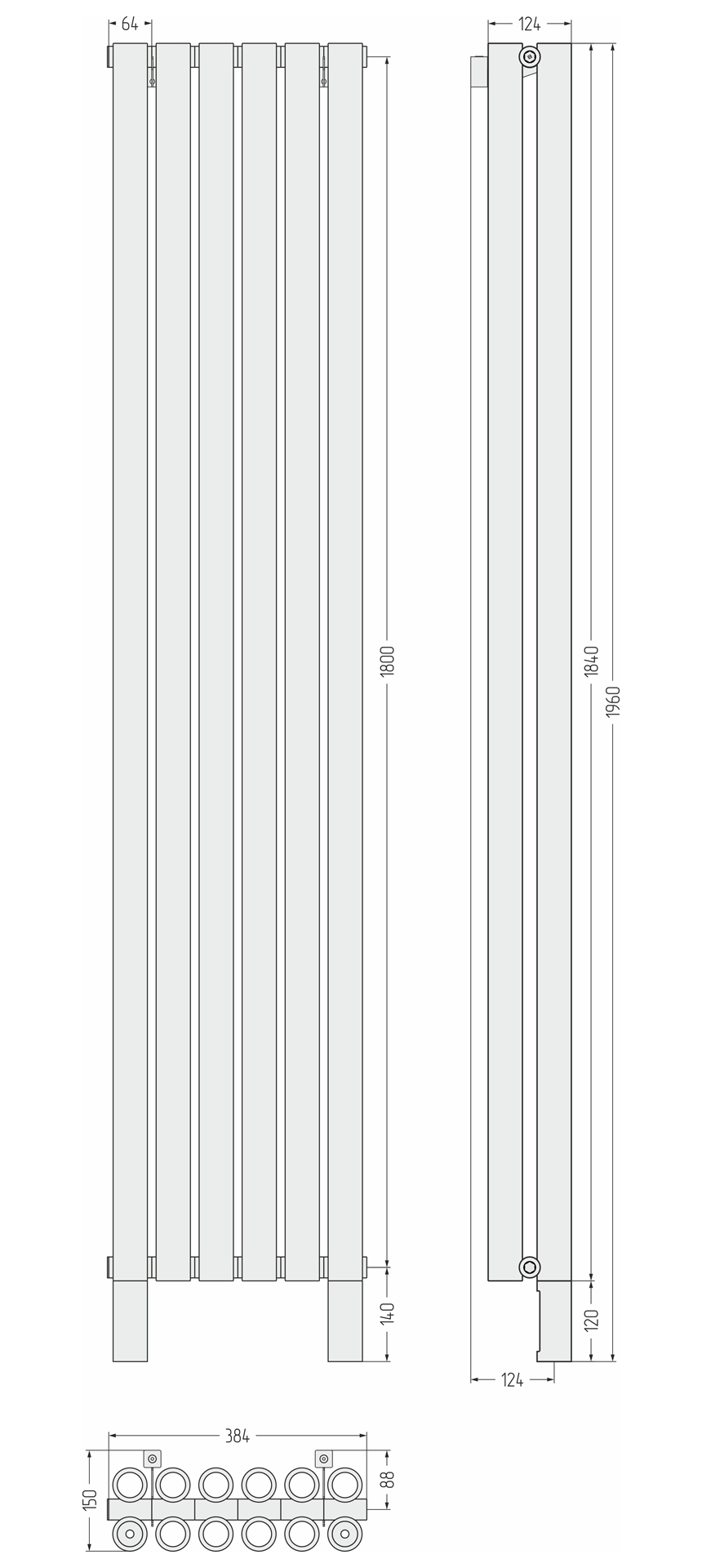 Радиаторы Сунержа DESIGN ДР ЭТАЛОН-00 н/ж 1800х383 / 6 сек (Без покрытия) - фото 5