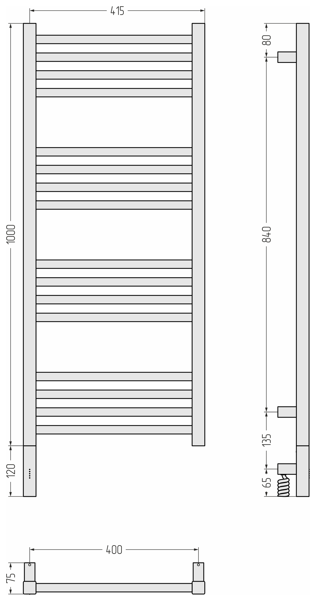 Электрические полотенцесушители Сунержа DESIGN РЭБ МОДУС 3.1 1000х400 МЭМ левый (Тёмный титан муар)