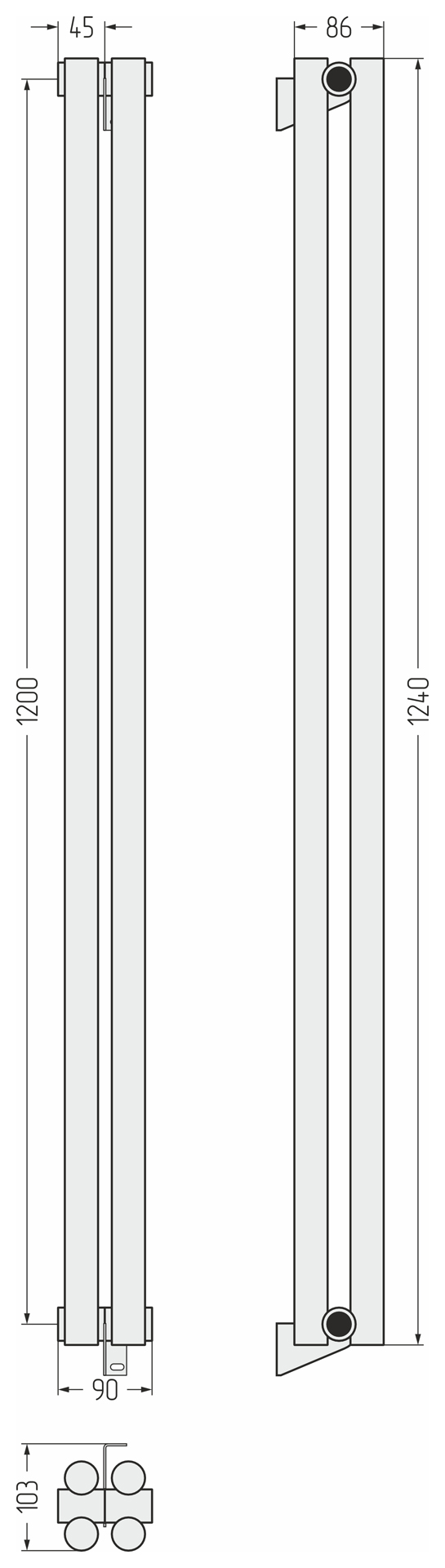 Радиаторы Сунержа DESIGN ДР ЭСТЕТ-11 н/ж 1200х90 / 2 сек (Сатин)