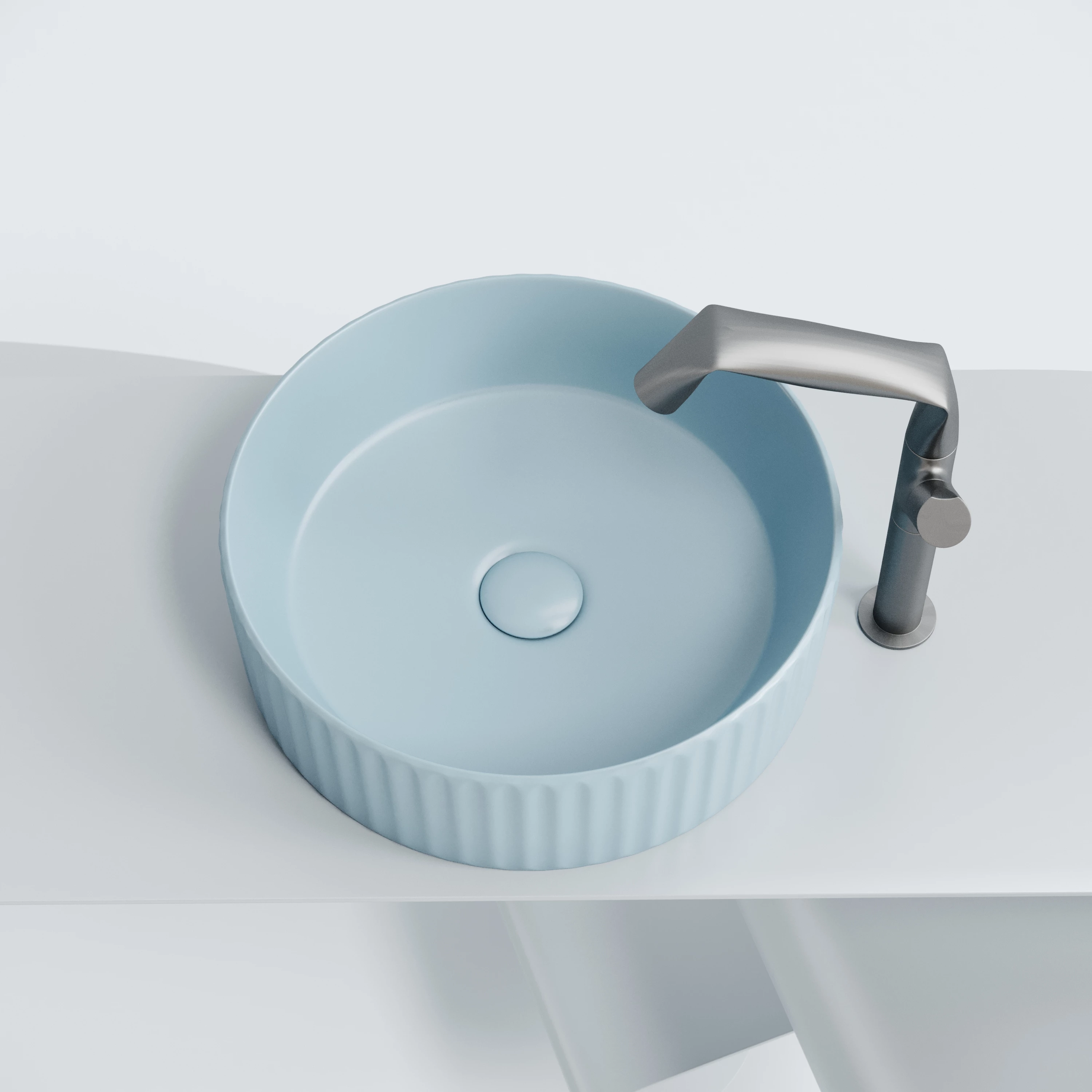Умывальник чаша накладная круглая (цвет Голубой Матовый) Element 360x360x115мм - фото 5