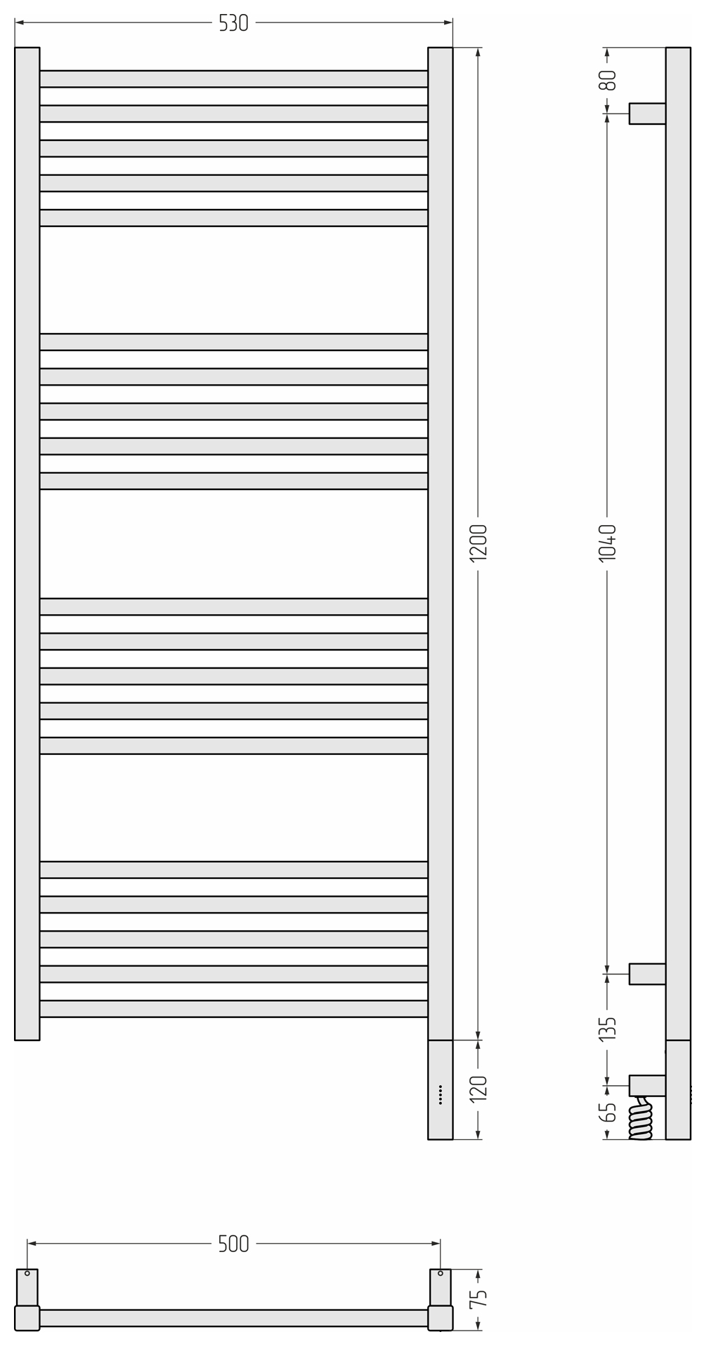 Электрические полотенцесушители Сунержа DESIGN РЭБ МОДУС 3.1 1200х500 МЭМ правый (Золотой шёлк)