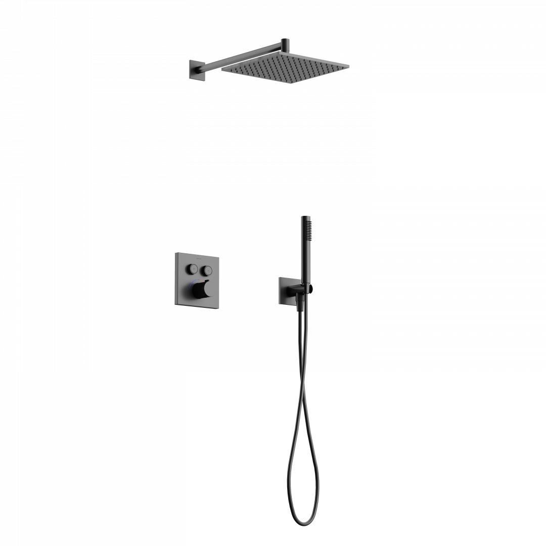 Душевой комплект Sancos Linn SC9022GG с термостатом, вороненая сталь